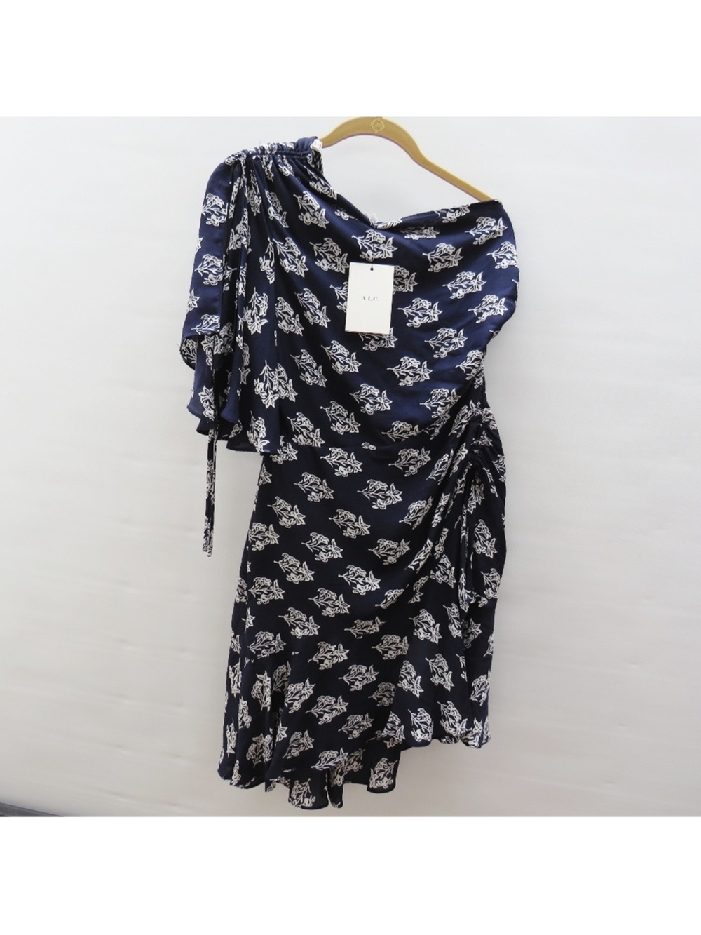 A.L.C. Navy One-Shoulder Floral Ruched Dress